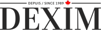 Logo DEXIM, depuis 1989, feuille d'érable.